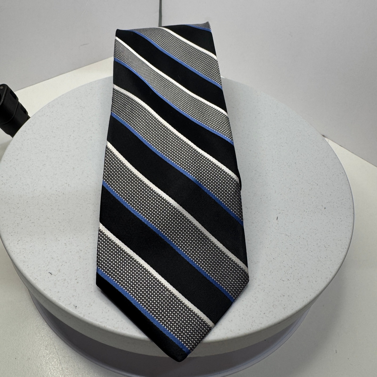 Nautica Mens Black Gray Blue Striped Woven Necktie Classic One Size